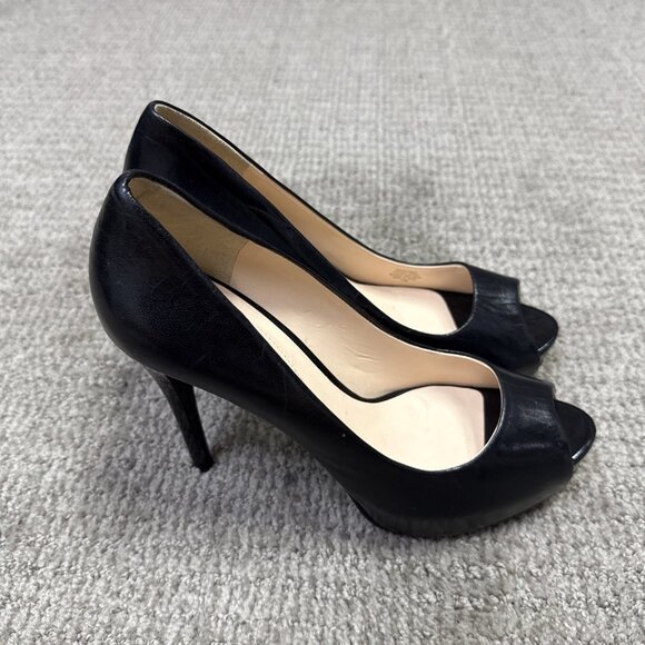 Guess Heels Black Leather Peep Toe Women's Size 7.5 - Picture 1 of 12